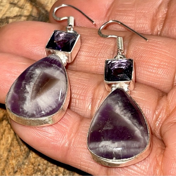 Purple Chevron Amethyst Earrings 2” - Picture 1 of 15